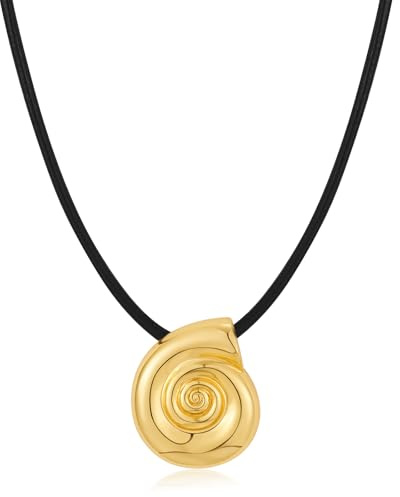 WOWORAMA Gold Conch Shell Necklace for Women Spiral Sea Witch Shell Pendant Necklaces Adjustableh Black Chain Ocean Snail Seashell Choker Necklace