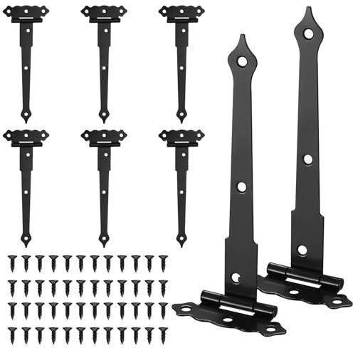 8 Stück Türscharnier, Gartentor Scharnier, T-förmige Scharniere, Schaniere Klappbar Edelstahl mit Schrauben für Schuppentore, Scheunentore, Tore (6 Zoll Blumenmuster)