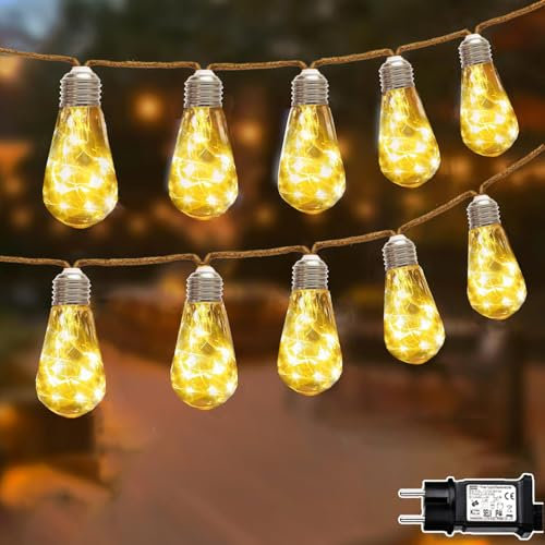 Redefun LED Lichterkette Außen und Innen, Vintage 9M Lichterkette Aussen Strom, 8 Modi Lichterkette Timer mit 16 Glühbirnen, Lichterketten mit Stecker, Vintage Deko für Garten Balkon Party Hochzeit