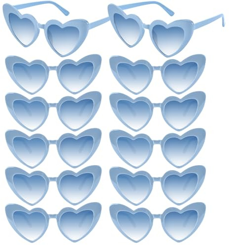 NACHLYNN Lunettes de Soleil Coeur, Lunettes de Fête Rétro de soleil femme, pour Noël, Carnaval, Fête D'anniversaire,Unisex (12, Bleu)
