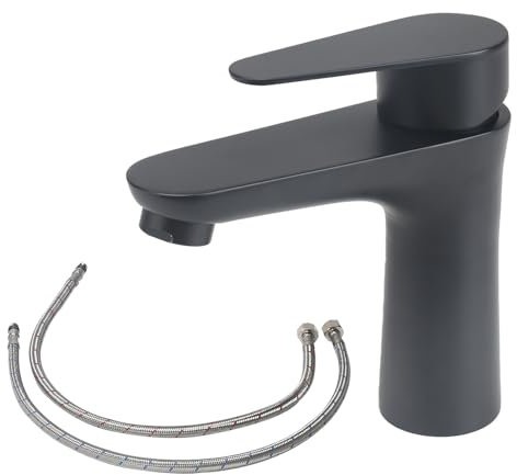 Minnhua Mitigeur Lavabo en Acier Inoxydable 304, Robinet Salle Bain avec Tuyau, Robinet Lavabo avec Accessoires de Montage, eau Chaude et Froide Lave Main (Noir)