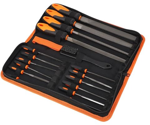 18Pcs Files Set Tool, T12 Steel Needle Files Set Metal Professional Flat Triangular Half Round Large File for Wood Project with Steel Brush Portable Suitcase for Home Garage