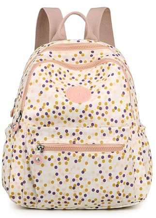 YUESITE Damen Rucksack Klein Schultertasche Wasserdicht Nylon Cityrucksack Daypack Tagesrucksack zum Alltag Reise Schule Freizeit Farbige Punkte