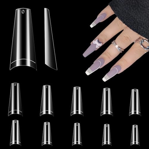 500 Pièces Faux Ongles Capsules Cercueil Ballerine en Acrylique pour Nail Art, LEA-SHALL 10 Tailles Capsules Ongles Français Pointe French Manucure Transparente Clair Salons Professionnelle