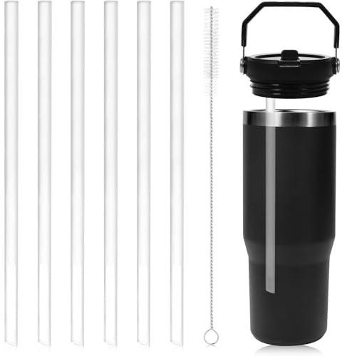 6 Pack Replacement Straws for Stanley Iceflow Flip 30oz Tumbler with,Reusable Clear Plastic Straws with Cleaner Brush (Not for Stanley IceFlow Flip Straw Tumbler 2.0)