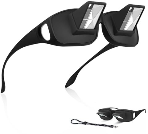 Qianyou Lazy Reading Glasses, Lunettes de Lecture, HD 90° Laying Down Prism Glasses, Lunettes Paresseuses, Horizontal Lazy Prisme pour Lire, Regarder la Télévision/le portable au lit, Grand Noir