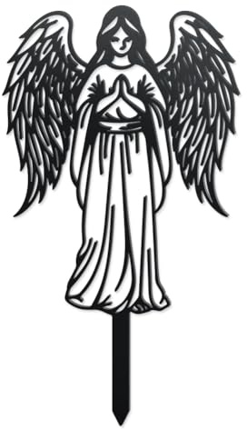 WADORN Décoration de Jardin de Silhouette d'ange, Statues D'Anges en Métal pour Amoureux Cadeaux Ornements pour Jardin Silhouette Noire Décoration Extérieure pour Pelouse Patio, 38x21cm