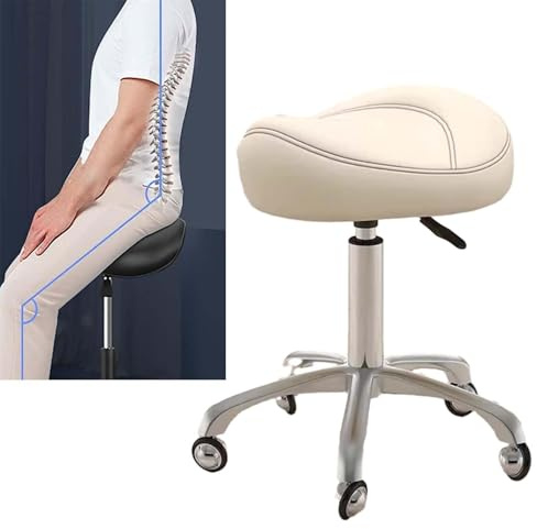 JAVPTAV Taburete Tipo Silla de Montar for clínicas dentales y de Tatuajes, Silla hidráulica de Alta Resistencia con Ruedas, Altura Ajustable, cómodo diseño Tipo Silla de Montar Beige.