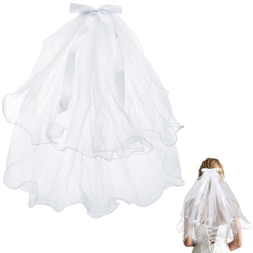 Voile de Mariée JYNVO, Courte 2 Couches, Styles de Peignes, Tulle Blanc pour Déguisements de Soirées et Fêtes