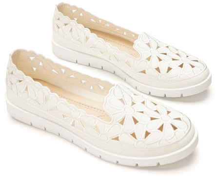 GLAMORA Bailarinas Mujer Caladas Diseño Floral Zapatos Planos Plataforma Ligera Suela Flexible Antideslizante Plantilla Blanda Cómodas Transpirables Calzado Verano blanco-37