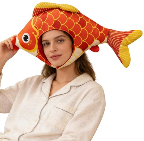Zyntora Gorro de Pescado de Peluche Divertido para Fiestas | Suave y Divertida Gorra de Animal para Detalle de Fiesta,Disfraz de Sombrero en Forma de Pescado,Para Fotografia Carnaval De Pascua Y