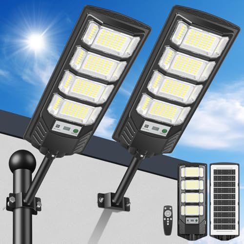 LEKIA Farolas Solares Exteriors, 600W Potente 192 LED Luz Solare Exterior con Sensor de Movimiento & Mando a Distancia, 6500K Focos Solares Exterior para Jardin, Garaje, Camino (2 Paquete)