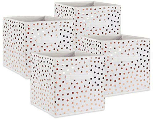 DII Cubos de Almacenamiento no Tejidos, Plegables, con Lunares, Juego pequeño, Cubo de 28 x 28 x 28 cm, Blanco y Cobre, 4 Unidades