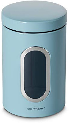 Echtwerk bote con ventana para conservar alimentos como harina, azúcar, muesli o té, 1,4 L, azul claro, Acero, 17.5