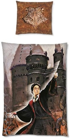 Harry Potter Bettwäsche Set (2-teilig) - Decken- und Kissenbezug 135x200 80x80 cm in dichter Fleece Qualität mit Reißverschluss - Winterbettwäsche für Kinder warm, kuschelig, weich, Öko-Tex