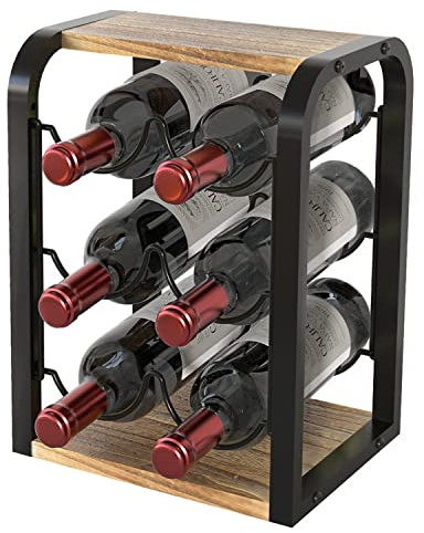 J JACKCUBE Design Rustic Wood 6-Bottle Wine Rack for Countertop, 3-Tier Free-Standing Storage Organizer for Home Decor, Bar, Cellar, Pantry, Cabinet - MK652A