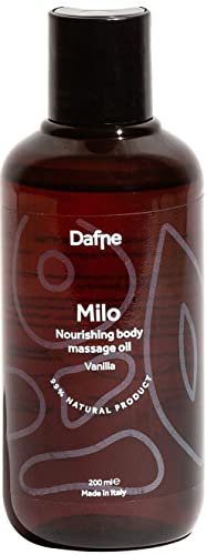 Dafne | Olio Massaggio alla Vaniglia con Mandorle Dolci, Vitamina E e Jojoba | Olio Corpo Profumato Idratante | Olio Leggero Nutriente per la Pelle | Per Corpo, Capelli e Viso | 200ml | Made in Italy