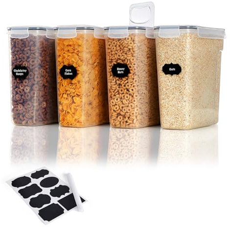 Lifewit 4L Cereal Storage Containers Dispenser with Flip-Top Lids, Airtight Plastic Food Storage Boxes for Kitchen Pantry Organisation, Rice, Oats, Flour, Sugar, BPA Free