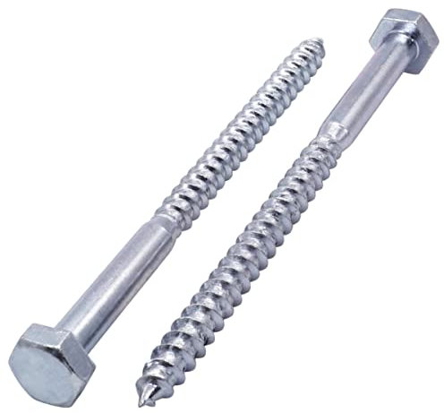 SKIR'CO (10 piezas) Tornillos de madera DIN 571 de acero galvanizado con cabeza hexagonal M10 x 150 mm, tornillos de coach, tornillos hexagonales, tornillos de retardo