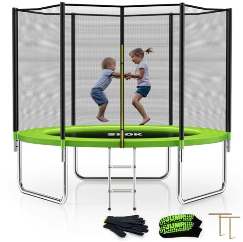 SKOK Trampoline 8FT Trampolines with Enclosure Net, 400LBS Outdoor Trampolines for Kids -ASTM Approved Trampoline for Children and Adults