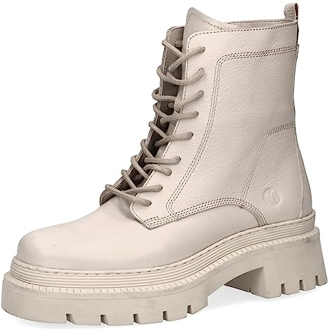 CAPRICE Damen Stiefeletten zum Schnüren Memotion aus Leder Plateau Weite G, Beige (Beige Nappa), 39 EU