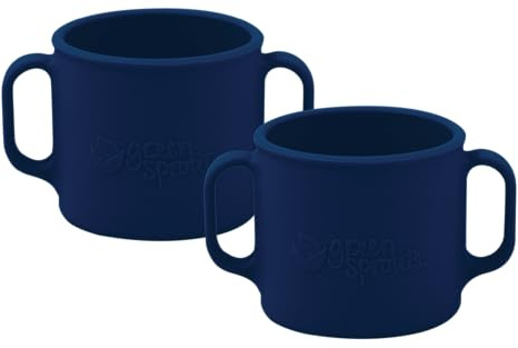 green sprouts Learning Cup |Helps toddler develop independent drinking skills | Easy-grip handles | Heat-Resistant |Dishwasher Safe | Navy 2-pk