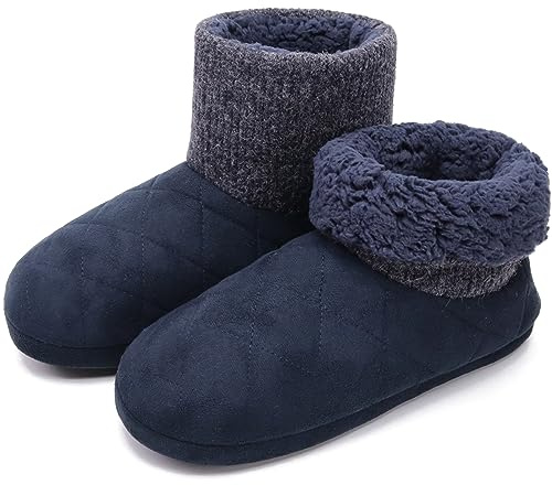 COFACE Zapatillas de casa para hombre y mujer, de piel de cordero, cálidas y forradas de felpa, mullidas, calcetines de casa, zapatillas de fieltro, Fieltro Azul, 46 EU