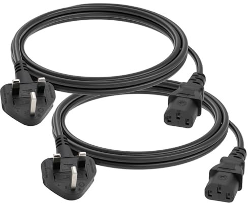 FIRMERST 2 Pack 2 Metre UK PC Power Cable 3 pin IEC320 C13 to BS 1363,Black