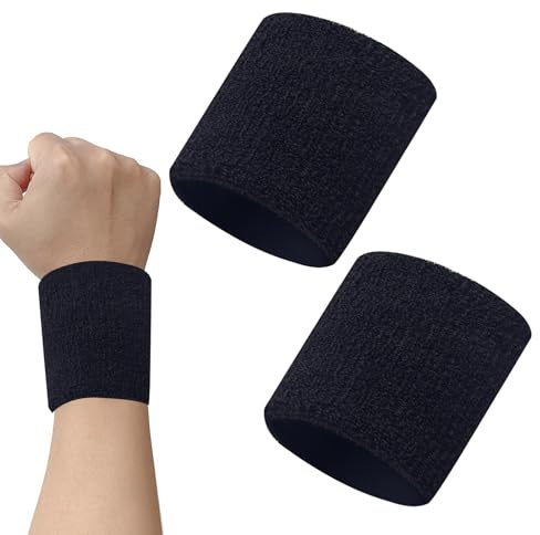 2PCS Sweat Bands Wristbands Elastic Black Arm Sweatbands Cotton Gym Sports Sweatband Bracelet Fitness Sweatbands for Men Women for Tennis Running Basketball (3.15 x 3.15inch)
