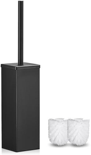 FIISAYL Escobillas de Baño Escobillero WC de Acero Inoxidable con 2 Cabezales,Cuadrado Negro