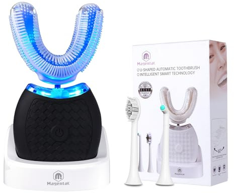 Magentak Ultrasonic U-Shaped Toothbrush for Teeth Whitening, Electric Toothbrush for Adults 360-degree Cleaning,3 Brush Heads, Wireless Charging and IPX7 Waterproof Kit for Travel or Home(Black)