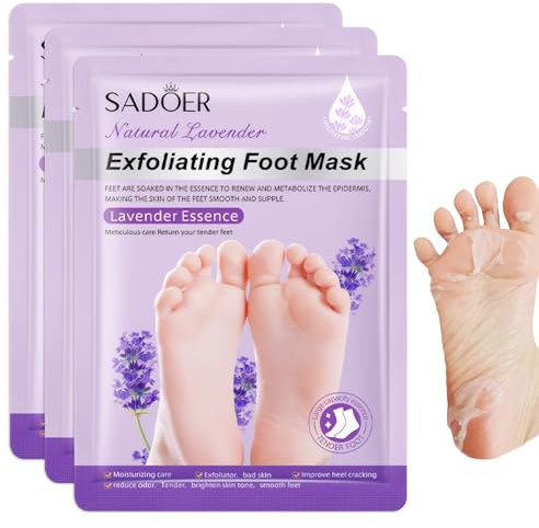 3 Paar Fussmaske,Foot Peel Mask,Lavendel Feuchtigkeitsspendend Fußmaske Hornhaut Natürliche Sanfte Fußpflege für Trockene und Rissige Füße Ußpeeling Maske,für Alle Hauttypen Geeignet (Lavendel)