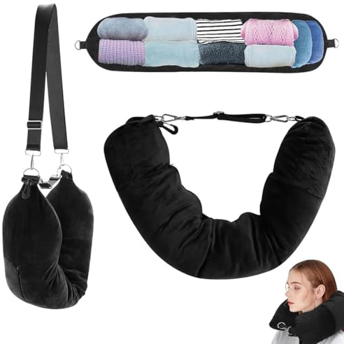 IKOPFLN Coussin de Voyage oreiller de voyage voyage avion Oreiller Cervical Memoire Forme, Peut Être Plié Arbitrairement Dormir sur Le Côté, Coussin Tour de Cou pour Avion, Voiture, Train（Noir）