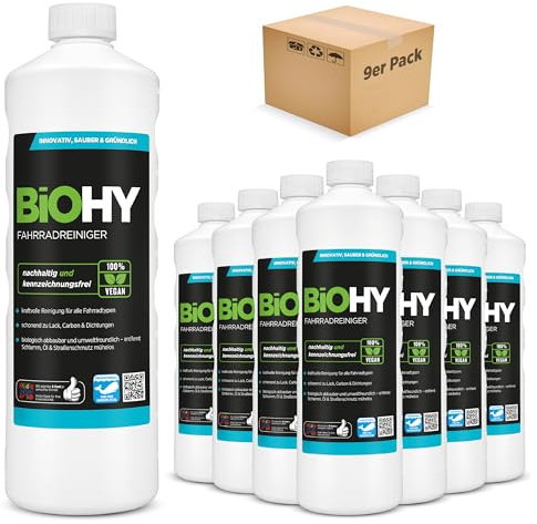 BiOHY Cykelrengörare (9 x 1 liter) | Högeffektivt skum | biologiskt nedbrytbart | perfekt för elcyklar och alla cyklar | rengöringsspray