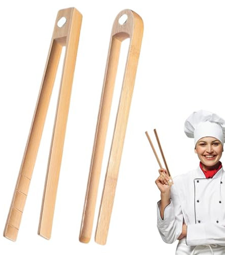Tong de cocción de madera | Ponetas de tostadora de madera natural de 8.7 pulgadas de largo: pinzas de cocción de magnética 2x para frutas, pan, encurtidos, queso, tocino y magdalenas