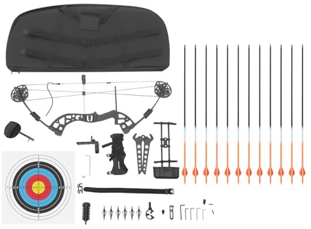 Compoundbåge | Högkvalitativ jakt- och träningssjorton | justerbar 30–60 pund | 5-stifts visir | 75 % kraftbesparing | Stabilisator | magnesiumlegering