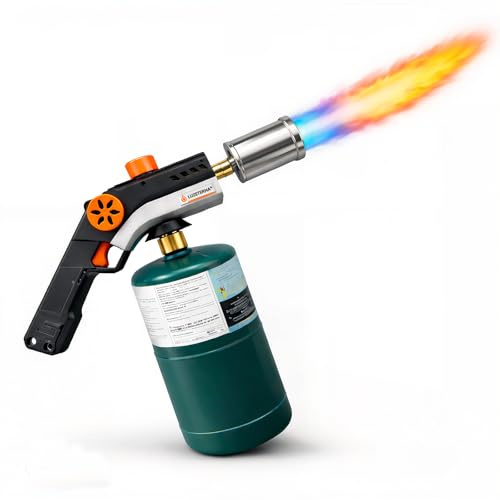 LUZETERNA Power Propane Torch Gun, 3362°F Flame Thrower Charcoal Lighter for BBQ Grill & Campfire, Handheld Small Blow Torch for Searing Steak & DIY, Fits 1lb Tank (Not Included)