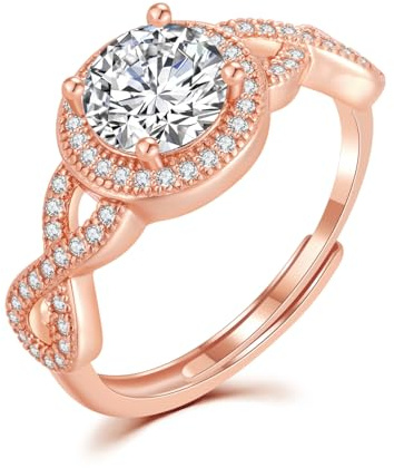 LYL.Adorer Anillo Infinito Ajustable para Mujer (50-60) - Moissanita de 1 Quilate - Plata de Ley 925 - Anillo de Compromiso y Boda - Incluye Caja Regalo | Oro Rosa