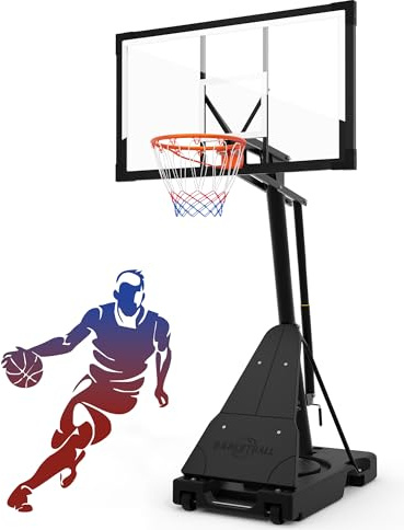 PIZZELLO Basketball Hoop Outdoor 44 Inch Shatterproof PC Backboard, 4.36-10FT Stepless Adjustable Height, Portable Basketball Hoop for Kids/Teens/Adults in Backyard, Driveway and Indoor