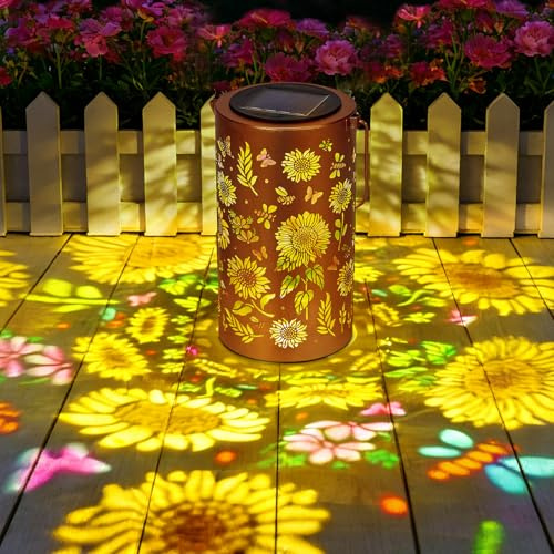 Birthday Gifts for Women, Garden Ornaments Outdoor Solar Lanterns, Colored Garden Solar Lights with Sunflower Butterfly - Mothers Day Gifts, Waterproof Solar Garden Lights for Patio Lawn Yard Decor