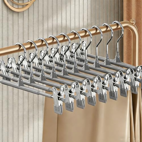 10 Pack Trouser Hanger, 30cm Pants Hangers Space Saving Skirt Hangers with Adjustable Clips,Heavy Duty Clothes Coat Garment Jeans Hangers