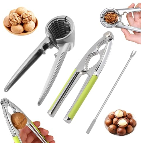 Cascanueces Manual de Metal 3 Piezas, Abre Nueces con Pinza y Embud 1 Agujas Nuez Rompe, Castañas Partidor de Almendras y Abridor de Pistachos, Utensilios Marisco y Tenazas para Marisco Multifunción