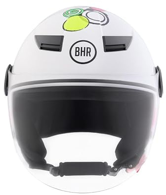 BHR Casco Moto Bambino Demi-Jet 841 CHILD - Casco Scooter per Bambini/Bambine Omologato ECE 22.06 - Visiera Antigraffio, Sgancio Micrometrico e Design Moderno - Bubbles, XL