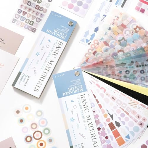 Libro de Pegatinas Scrapbooking – 30 Hojas de Pegatinas para Agenda, Bullet Journal y Journaling, Stickers Aesthetic con Estrellas, Corazones y Letras, Pegatinas Decorativas para Álbum de Fotos