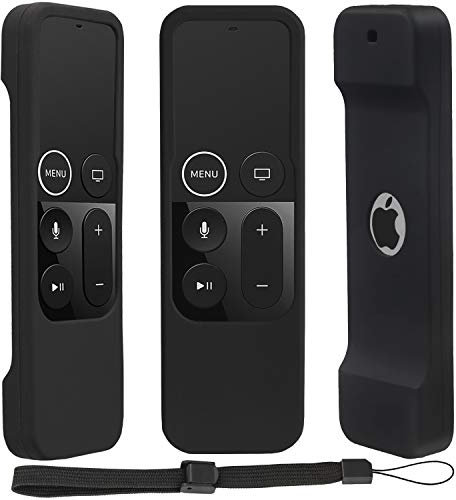 Pinowu Funda de silicona para Apple TV 4K/4ª generación, ligera, antideslizante y segura, funda protectora para control remoto Apple TV 4K Siri con ganchos, color negro