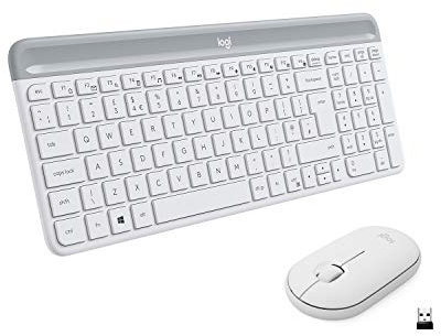Logitech MK470 Slim Combo Kabelloses Tastatur-Maus-Set, 2.4 GHz Verbindung via Nano-USB-Empfänger, 10m Reichweite, 18-Monate Batterielaufzeit, PC/Laptop, Skandinavisches QWERTY-Layout - Weiß