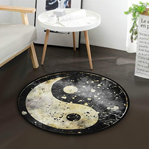Mnsruu Chinesischer Yin Yang Grunge runder Teppich für Wohnzimmer Schlafzimmer 92 cm Durchmesser