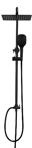 Görbach Conjunto de Ducha Negra sin Grifo Juego Ducha acero inoxidable Hidromasaje Sistema Ducha Altura Adjustable Set de Ducha Baño Columna Ducha Negra con Cabezal Ducha 20x20cm