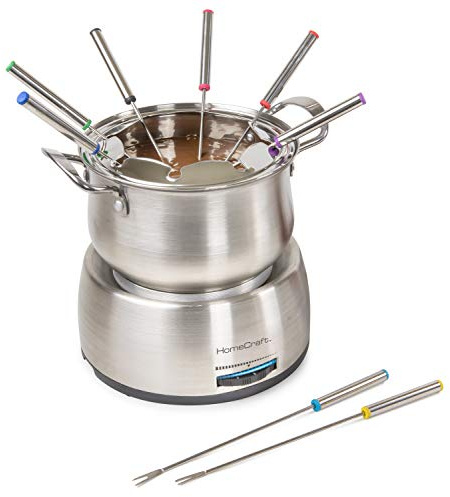 Nostalgia 8-Cup Electric Fondue Pot Set for Cheese & Chocolate - 8 Color-Coded Forks, Adjustable Temperature Control - Stylish Serving for Hors d'Oeuvres, Entrees, and Desserts - Stainless Steel