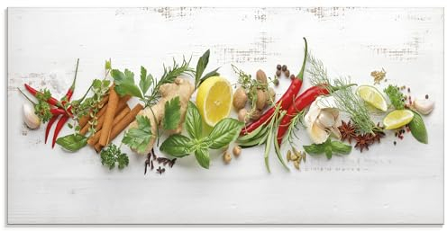 ARTLAND Spritzschutz Küchenrückwand Küche Herd Glas mit Motiv 100x50 cm Kräuter Essen Lebensmittel Chili Gewürze Chilischote Peperoni U1RK